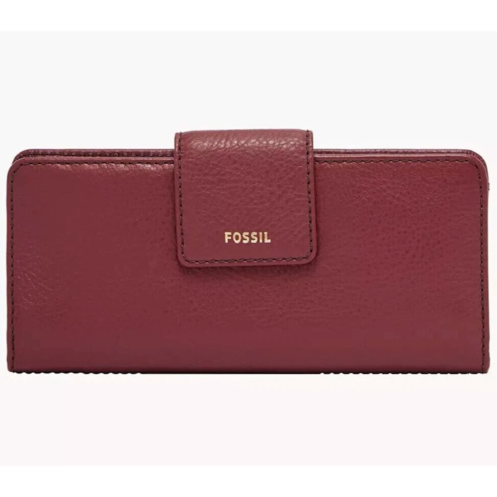 S Fossil Madison Tab Clutch Red Wine Leather Purse SSWL2227609 Wallet NWT $80